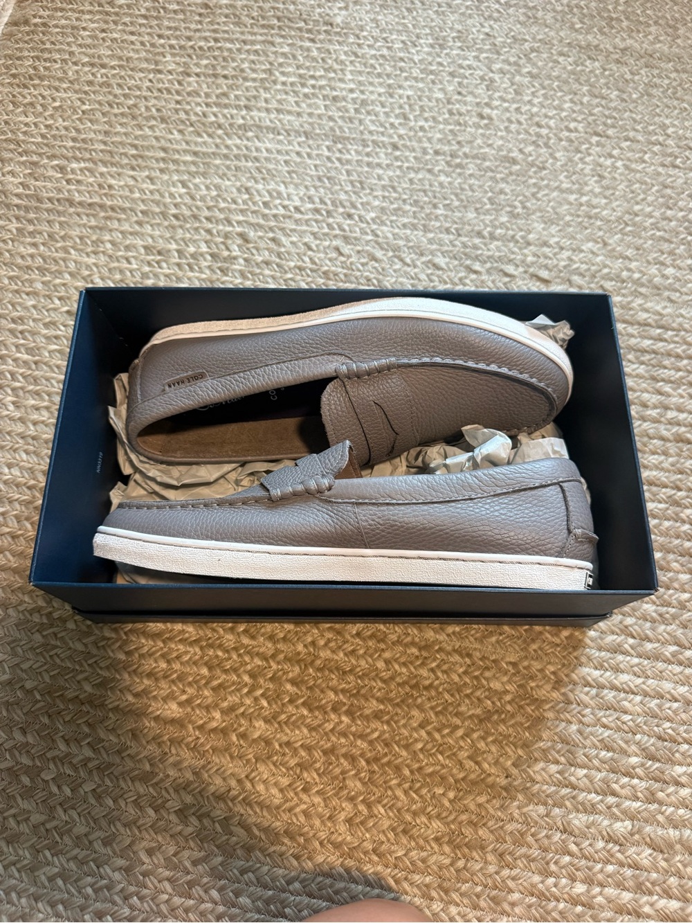 Cole Haan Taupe Leather Slip-On Loafers with White Sole